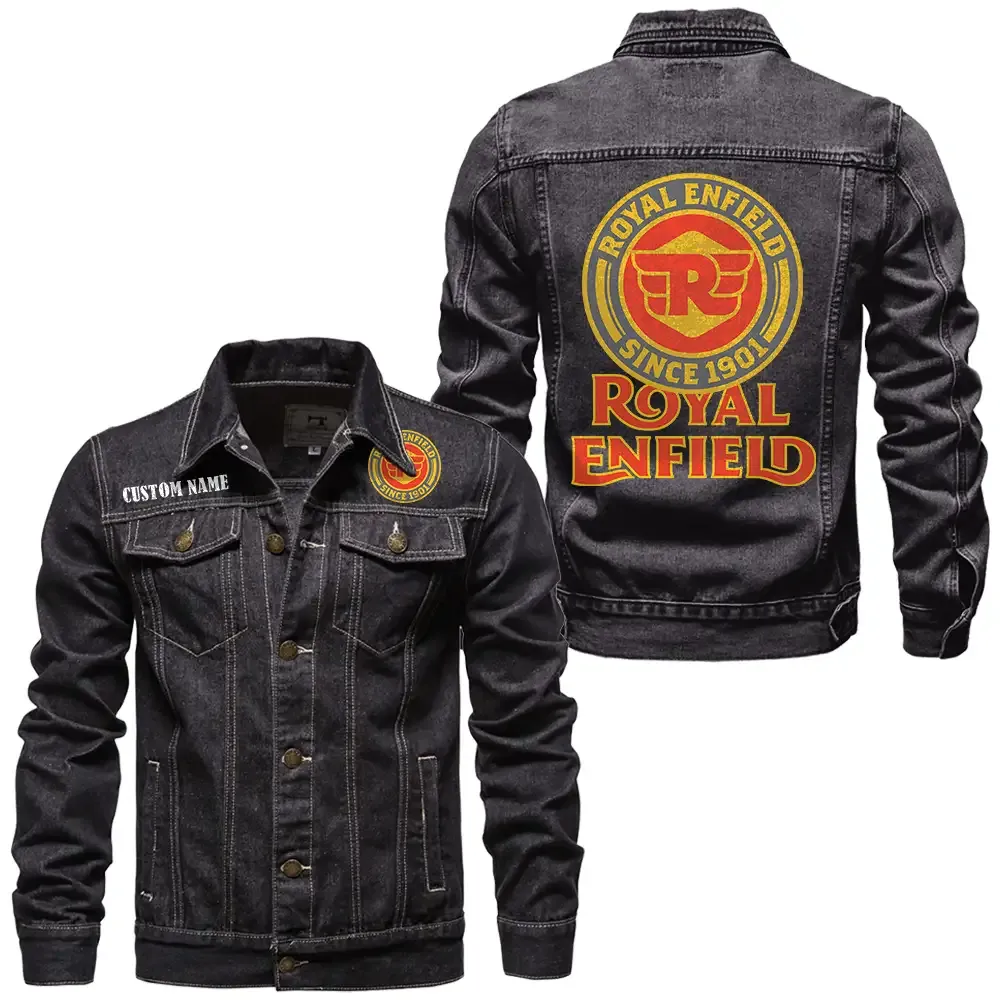 Royal Enfield Jeansjacke für Auto-Fans – Vintage-Stil mit Wunschname personalisierbar CAR1901132252 - Schwarz