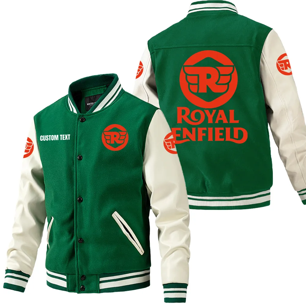 Royal Enfield Leder-Baseballjacke für Auto-Fans – Ärmel mit All-Over-Print, personalisierbar mit Wunschname CAR1801112195 - Grün