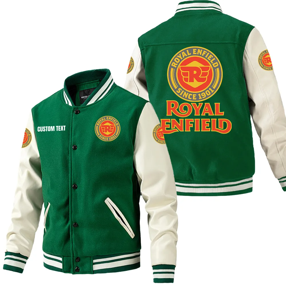 Royal Enfield Leder-Baseballjacke für Auto-Fans – Ärmel mit All-Over-Print, personalisierbar mit Wunschname CAR1801112196 - Grün