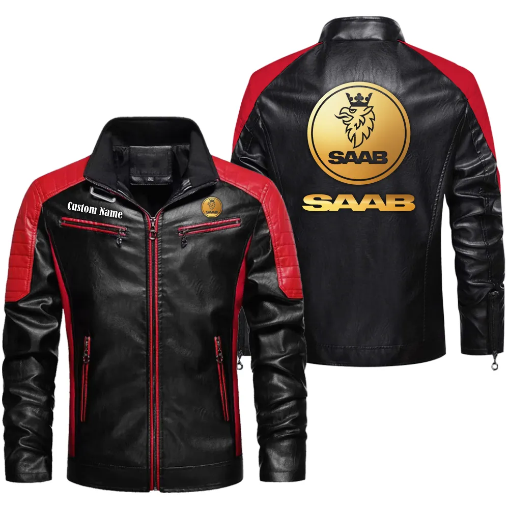 saab custom herren lederjacke fr autoliebhaber perfektes geschenk mit namen car0401022286 rot giwo8