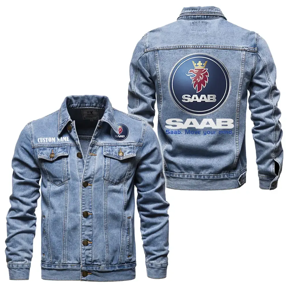 saab jeansjacke fr auto fans vintage stil mit wunschname personalisierbar car1901132253 hellblau sgrnk