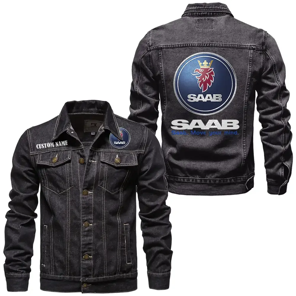 SAAB Jeansjacke für Auto-Fans – Vintage-Stil mit Wunschname personalisierbar CAR1901132253 - Schwarz