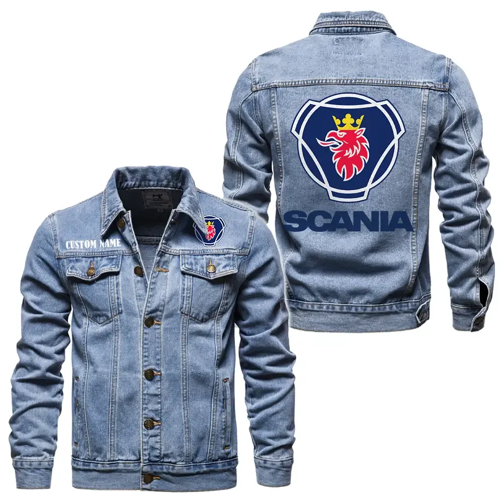 Scania Jeansjacke für Auto-Fans – Vintage-Stil mit Wunschname personalisierbar CAR1901132254 - Hellblau