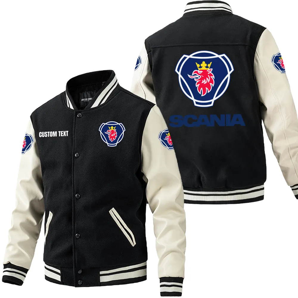 scania leder baseballjacke fr auto fans rmel mit all over print personalisierbar mit wunschname car1801112198 schwarz wei jnye5