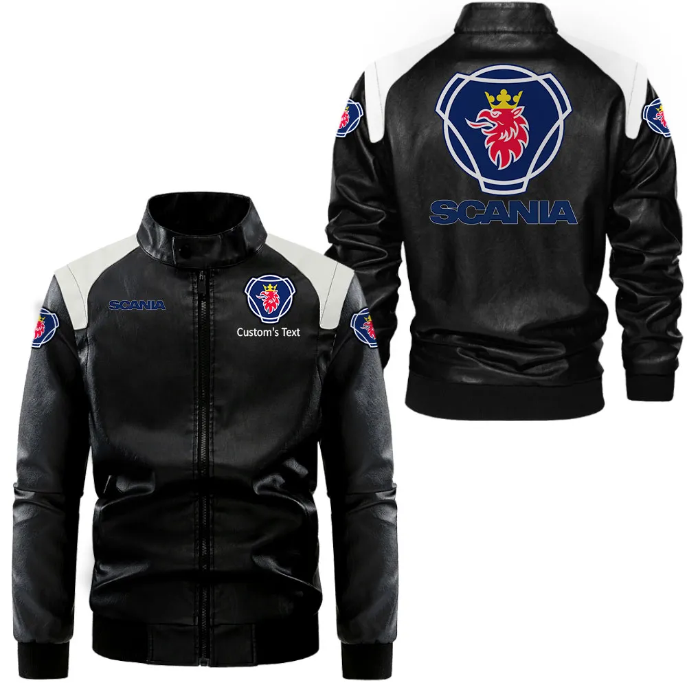 scania lederjacke in schwarz wei fr auto fans allover print personalisierbar mit wunschname car0801062303 jbmqb