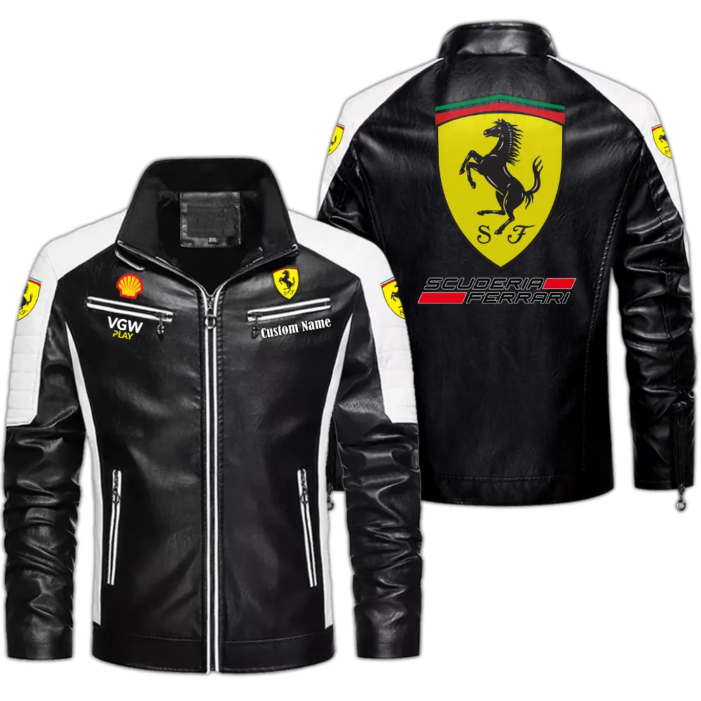 Scuderia Ferrari Custom Herren Lederjacke für Autoliebhaber, Perfektes Geschenk mit Namen  CAR0401022287 - Schwarz