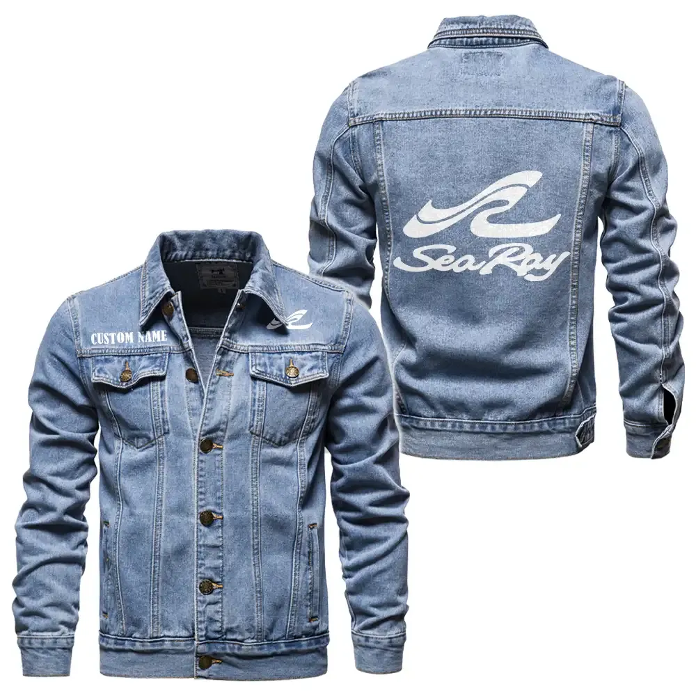 Sea Ray Jeansjacke für Auto-Fans – Vintage-Stil mit Wunschname personalisierbar CAR1901132257 - Hellblau