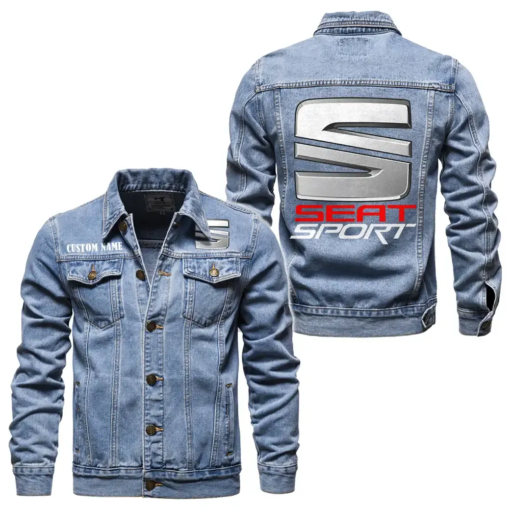 SEAT Jeansjacke für Auto-Fans – Vintage-Stil mit Wunschname personalisierbar CAR1901132258 - Hellblau