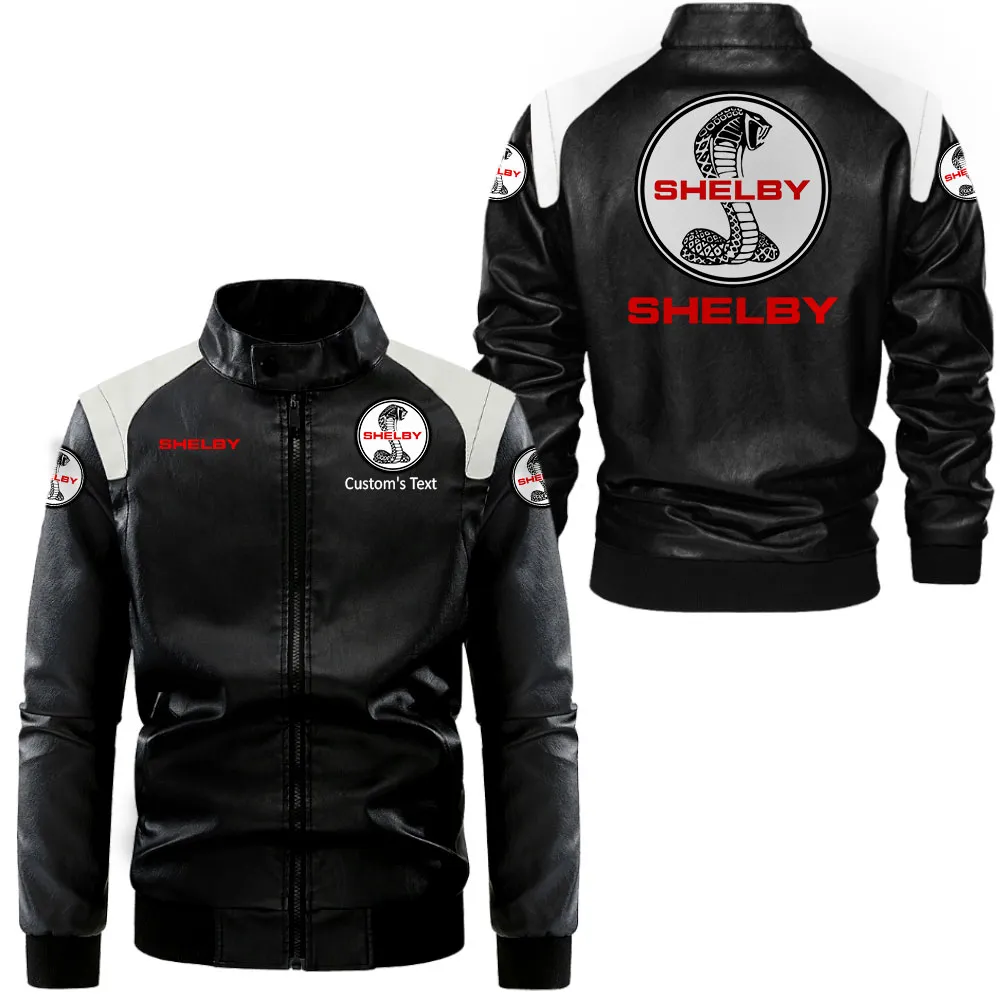 shelby cobra Lederjacke in Schwarz-Weiß für Auto-Fans, Allover-Print, personalisierbar mit Wunschname CAR0801062306