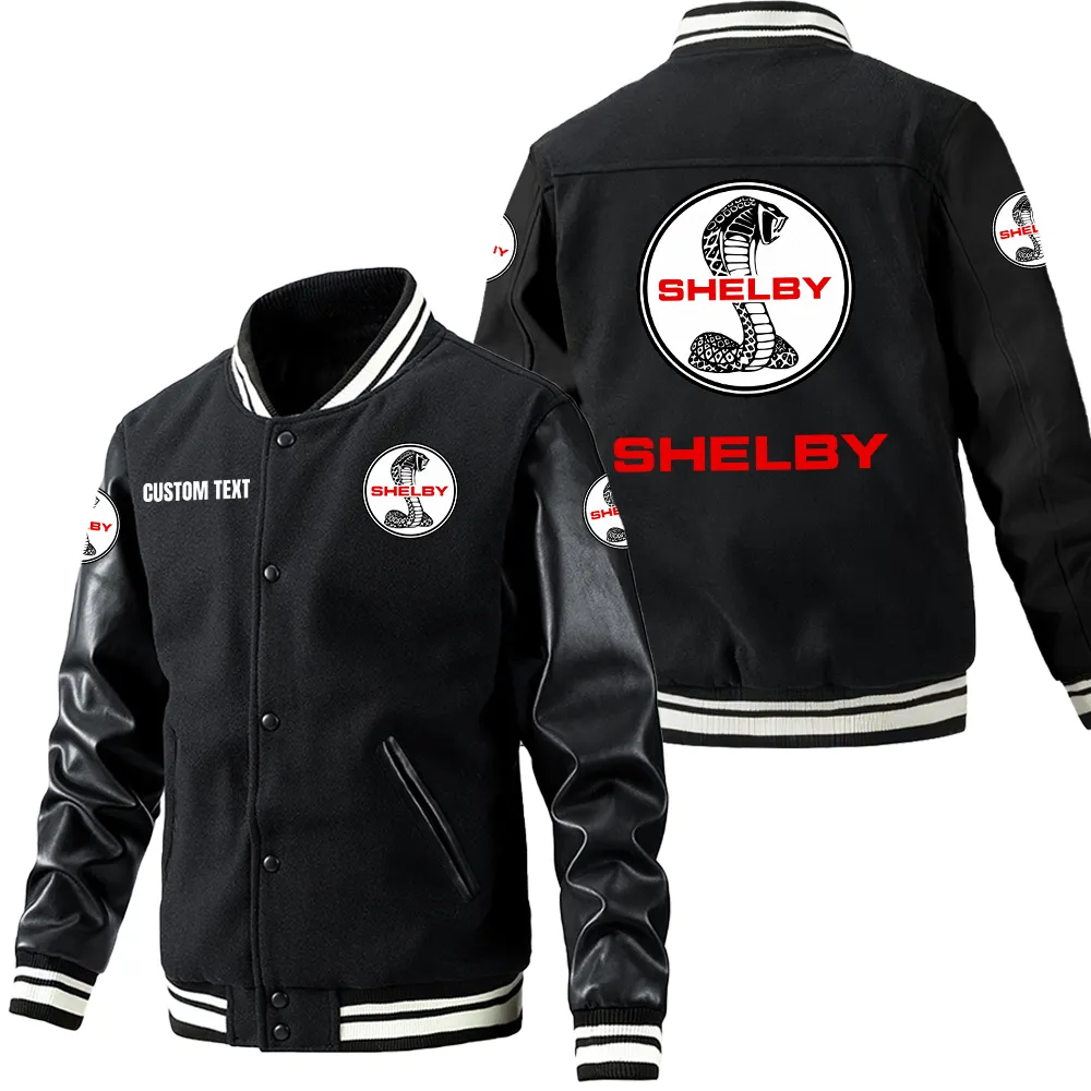 shelby Leder-Baseballjacke für Auto-Fans – Ärmel mit All-Over-Print, personalisierbar mit Wunschname CAR1801112203 - Schwarz