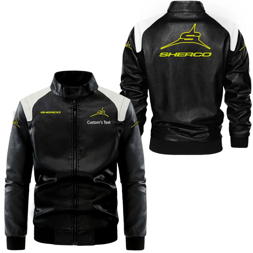Sherco Lederjacke in Schwarz-Weiß für Auto-Fans, Allover-Print, personalisierbar mit Wunschname CAR0801062310