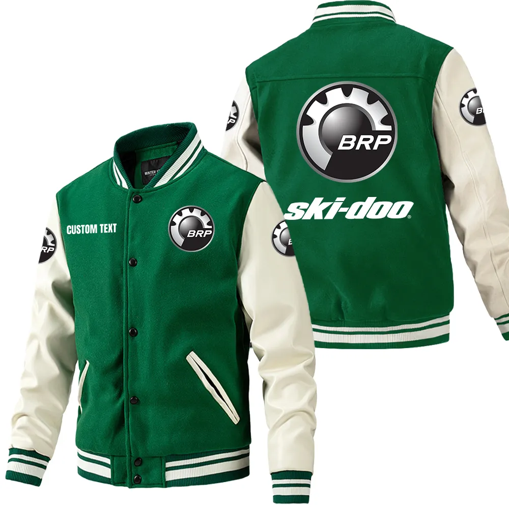 Ski Doo Leder-Baseballjacke für Auto-Fans – Ärmel mit All-Over-Print, personalisierbar mit Wunschname CAR1801112204 - Grün