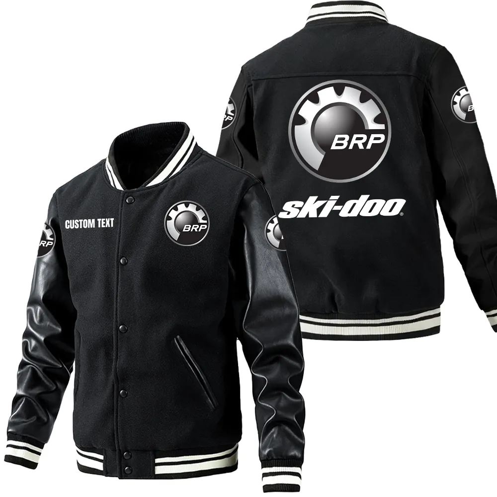 Ski Doo Leder-Baseballjacke für Auto-Fans – Ärmel mit All-Over-Print, personalisierbar mit Wunschname CAR1801112204 - Schwarz