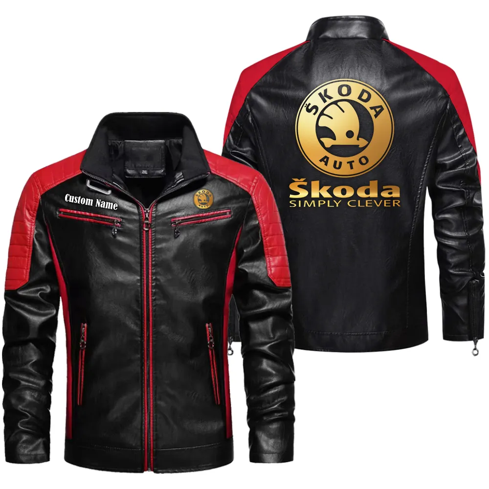 skoda custom herren lederjacke fr autoliebhaber perfektes geschenk mit namen car0401022291 rot 0jf45