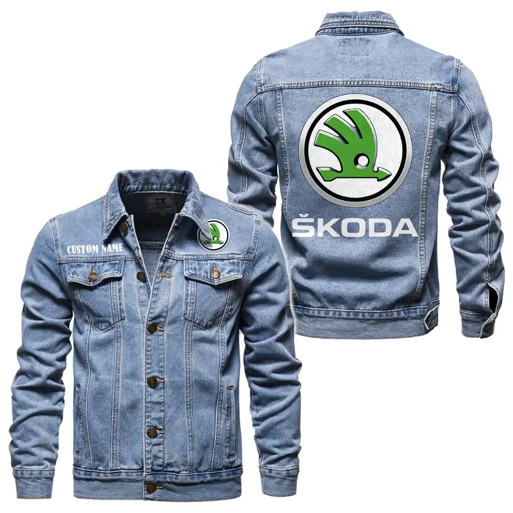 Skoda Jeansjacke für Auto-Fans – Vintage-Stil mit Wunschname personalisierbar CAR1901132263 - Hellblau