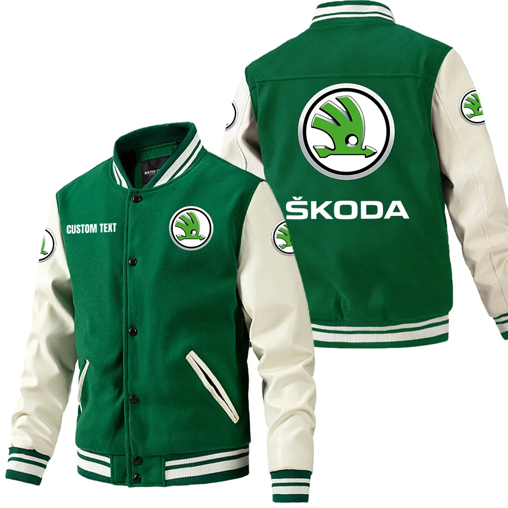skoda leder baseballjacke fr auto fans rmel mit all over print personalisierbar mit wunschname car1801112205 grn cucm5