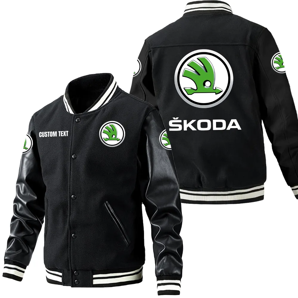 skoda leder baseballjacke fr auto fans rmel mit all over print personalisierbar mit wunschname car1801112205 schwarz rizzq