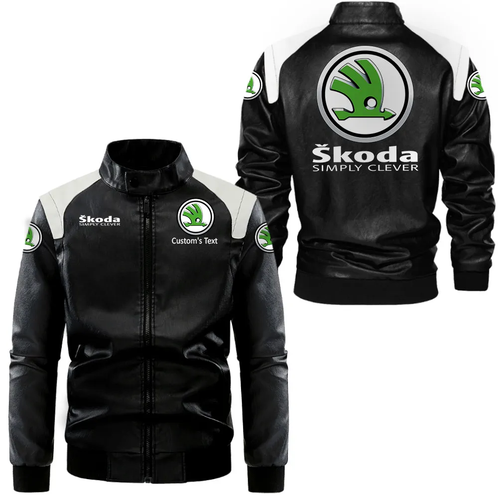 skoda lederjacke in schwarz wei fr auto fans allover print personalisierbar mit wunschname car0801062314 u5ubz