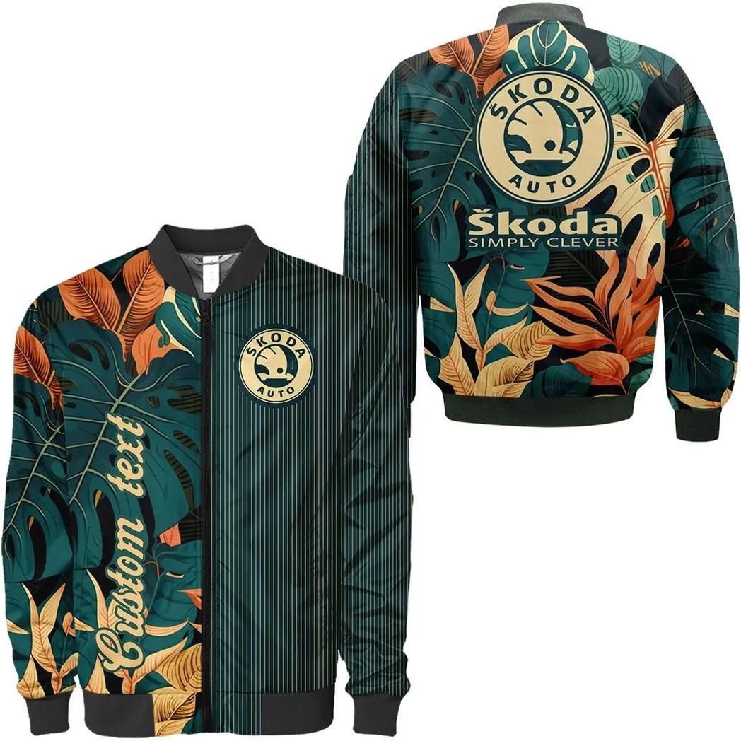 Skoda Personalisierte Bomberjacke für Auto-Liebhaber – Vintage 3D Print & Namensdruck CAR434041725319