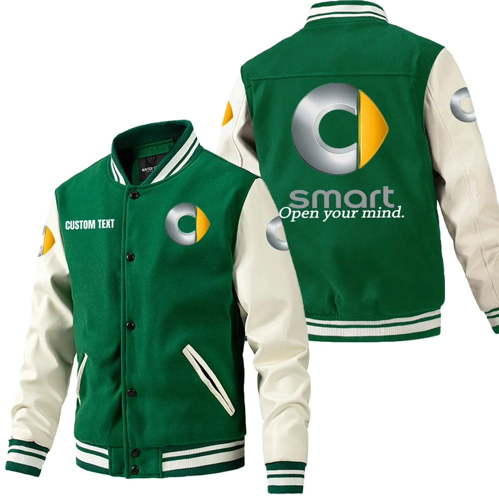 Smart Leder-Baseballjacke für Auto-Fans – Ärmel mit All-Over-Print, personalisierbar mit Wunschname CAR1801112207 - Grün