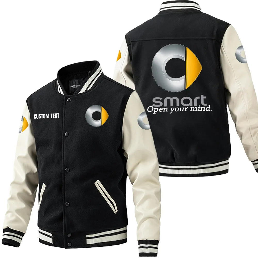 smart leder baseballjacke fr auto fans rmel mit all over print personalisierbar mit wunschname car1801112207 schwarz wei yaiwq