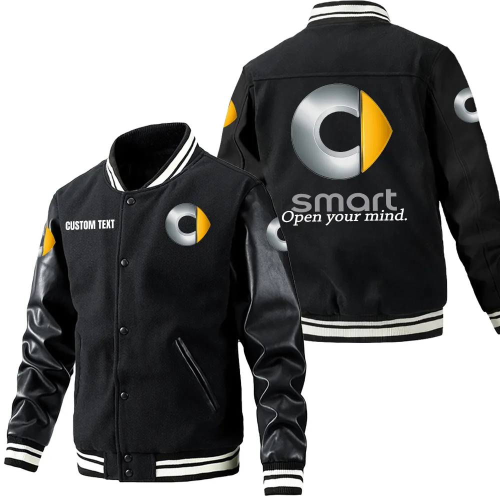 Smart Leder-Baseballjacke für Auto-Fans – Ärmel mit All-Over-Print, personalisierbar mit Wunschname CAR1801112207 - Schwarz