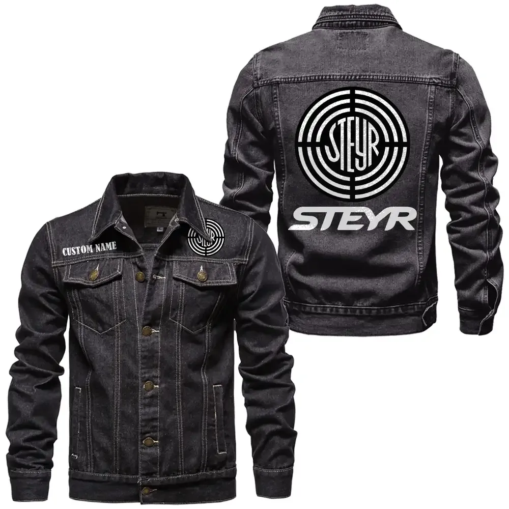 Steyr Tractor Jeansjacke für Auto-Fans – Vintage-Stil mit Wunschname personalisierbar CAR1901132267 - Schwarz