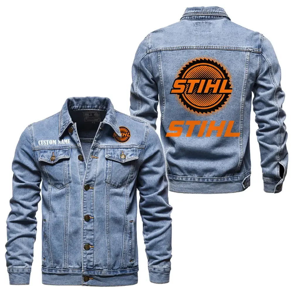 Stihl Jeansjacke für Auto-Fans – Vintage-Stil mit Wunschname personalisierbar CAR1901132268 - Hellblau