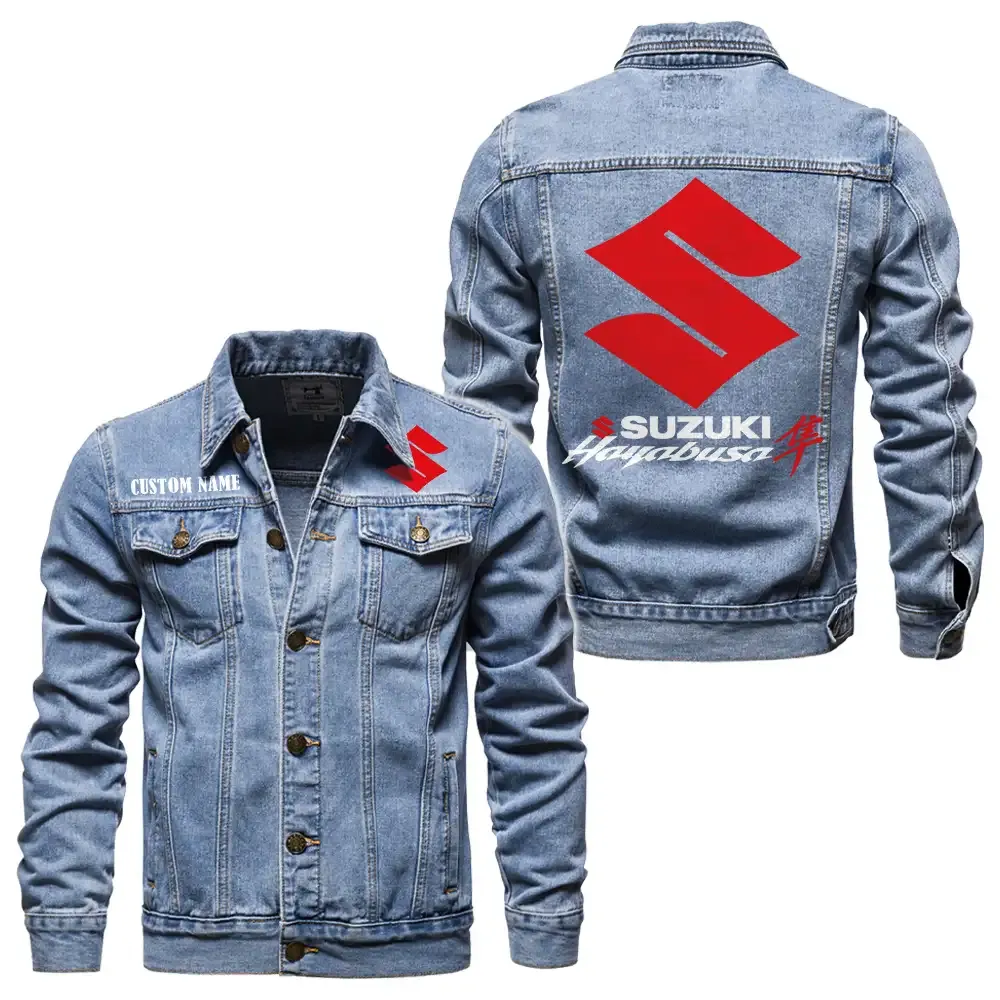 Suzuki Hayabusa Jeansjacke für Auto-Fans – Vintage-Stil mit Wunschname personalisierbar CAR1901132272 - Hellblau