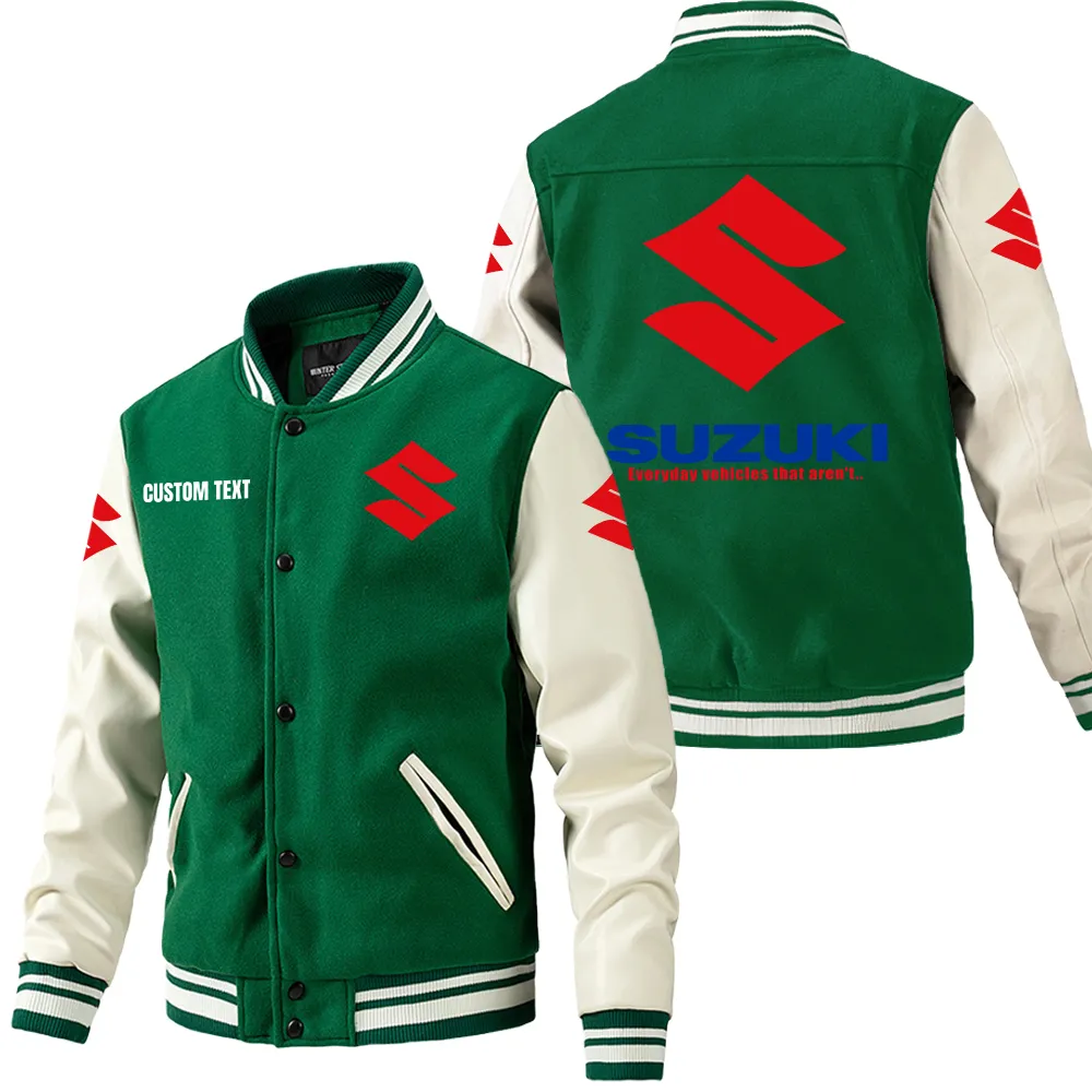 Suzuki Leder-Baseballjacke für Auto-Fans – Ärmel mit All-Over-Print, personalisierbar mit Wunschname CAR1801112212 - Grün