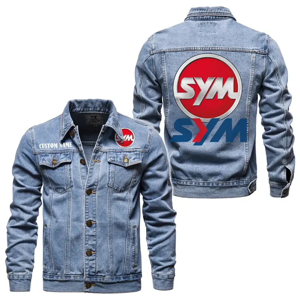 SYM Motors Jeansjacke für Auto-Fans – Vintage-Stil mit Wunschname personalisierbar CAR1901132273 - Hellblau