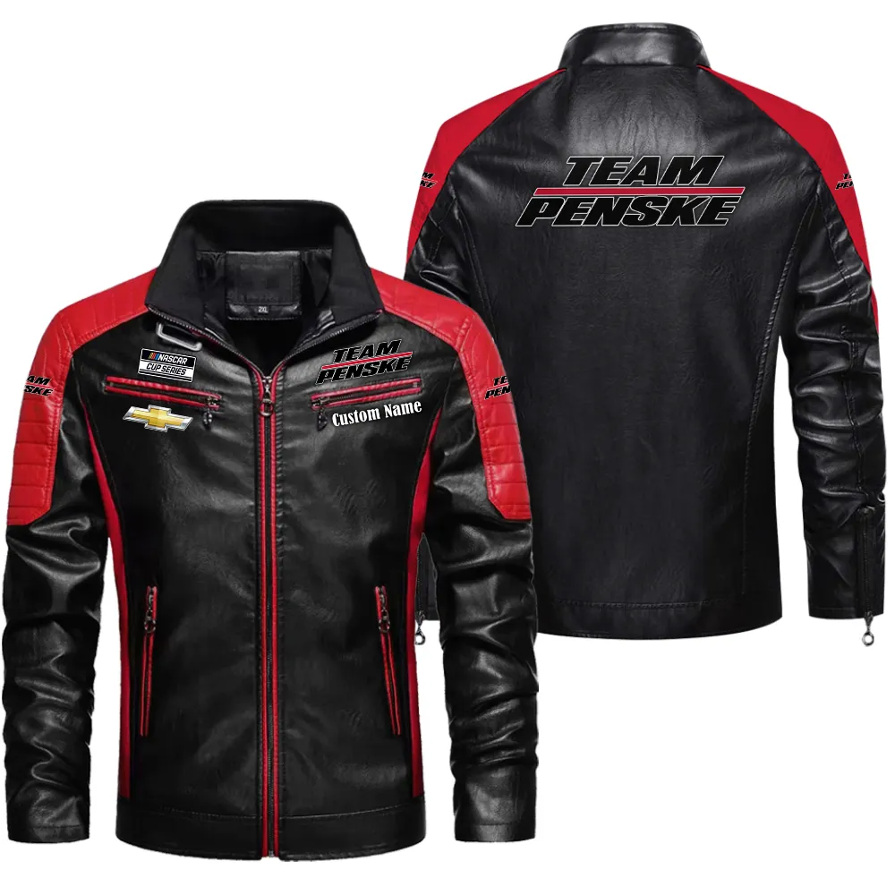 Team Penske Custom Herren Lederjacke für Autoliebhaber, Perfektes Geschenk mit Namen  CAR0401022302 - Rot