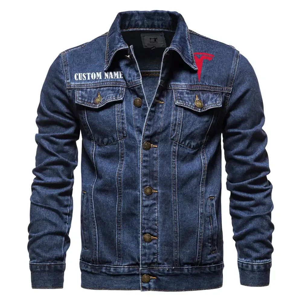 Tesla Motors Jeansjacke für Auto-Fans – Vintage-Stil mit Wunschname personalisierbar CAR1901132277 - Dunkelblau