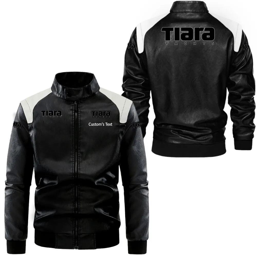 Tiara Yachts Lederjacke in Schwarz-Weiß für Auto-Fans, Allover-Print, personalisierbar mit Wunschname CAR0801062331