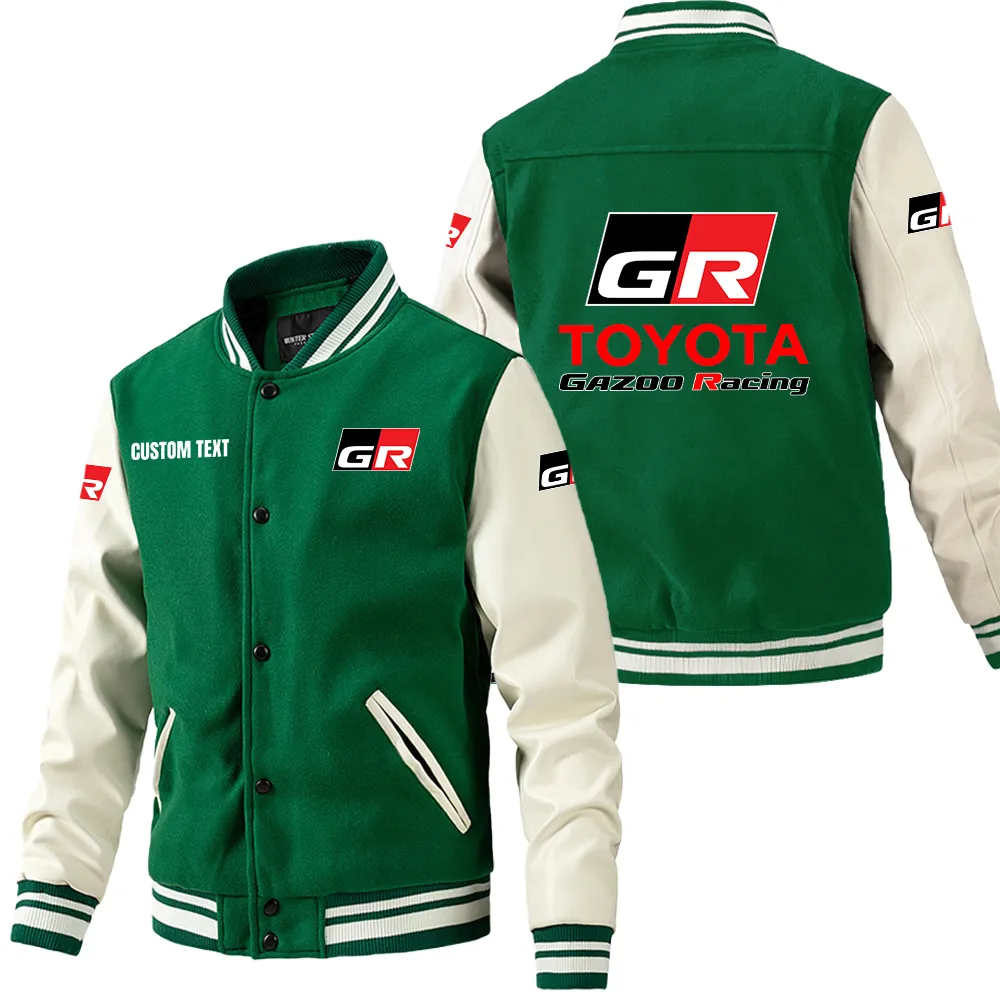 Toyota gazoo racing Leder-Baseballjacke für Auto-Fans – Ärmel mit All-Over-Print, personalisierbar mit Wunschname CAR1801112219 - Grün