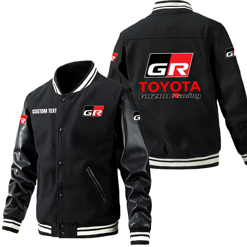 Toyota gazoo racing Leder-Baseballjacke für Auto-Fans – Ärmel mit All-Over-Print, personalisierbar mit Wunschname CAR1801112219 - Schwarz