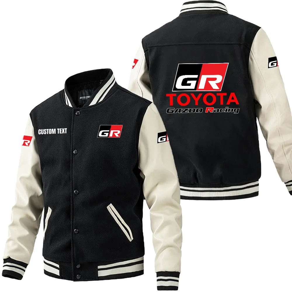 Toyota gazoo racing Leder-Baseballjacke für Auto-Fans – Ärmel mit All-Over-Print, personalisierbar mit Wunschname CAR1801112219 - Schwarz Weiß