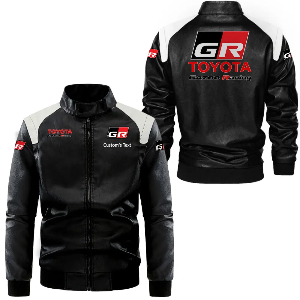 toyota gazoo racing Lederjacke in Schwarz-Weiß für Auto-Fans, Allover-Print, personalisierbar mit Wunschname CAR0801062336