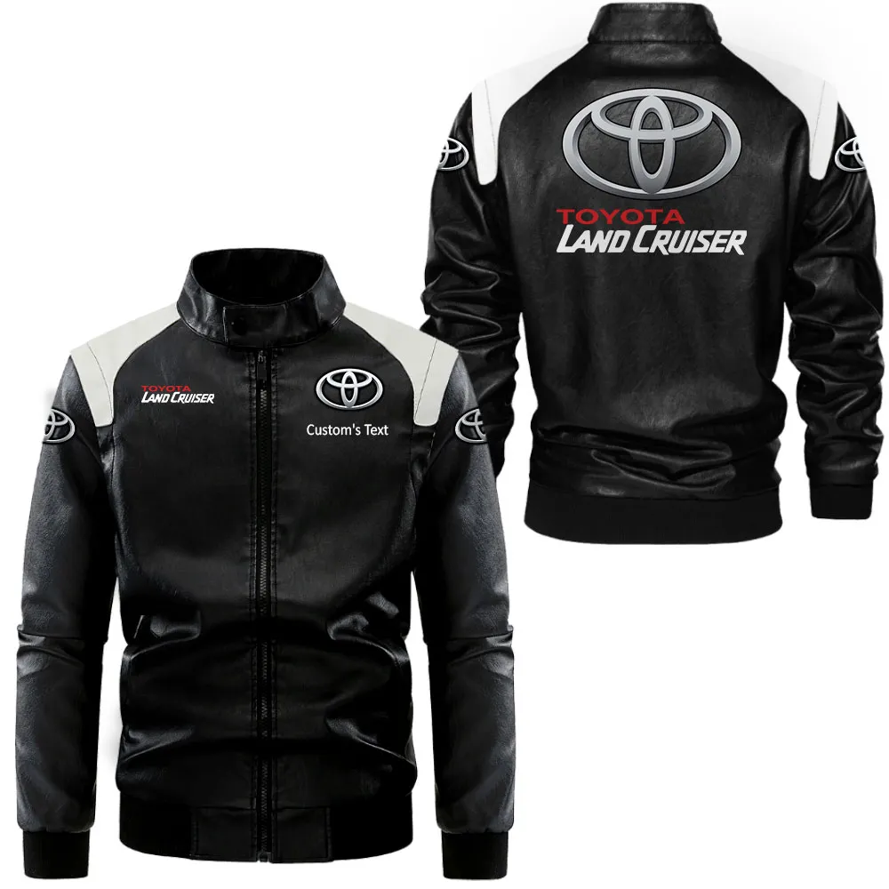 toyota land cruiser lederjacke in schwarz wei fr auto fans allover print personalisierbar mit wunschname car0801062341 p3mlp