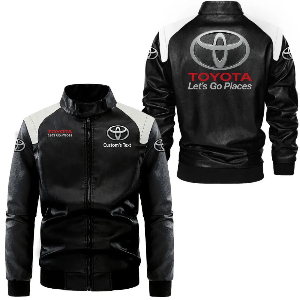 toyota lederjacke in schwarz wei fr auto fans allover print personalisierbar mit wunschname car0801062346 bkbyk