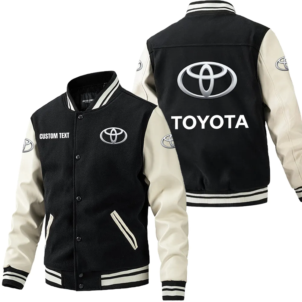 toyota motor corporation leder baseballjacke fr auto fans rmel mit all over print personalisierbar mit wunschname car1801112222 schwarz wei 3evqf
