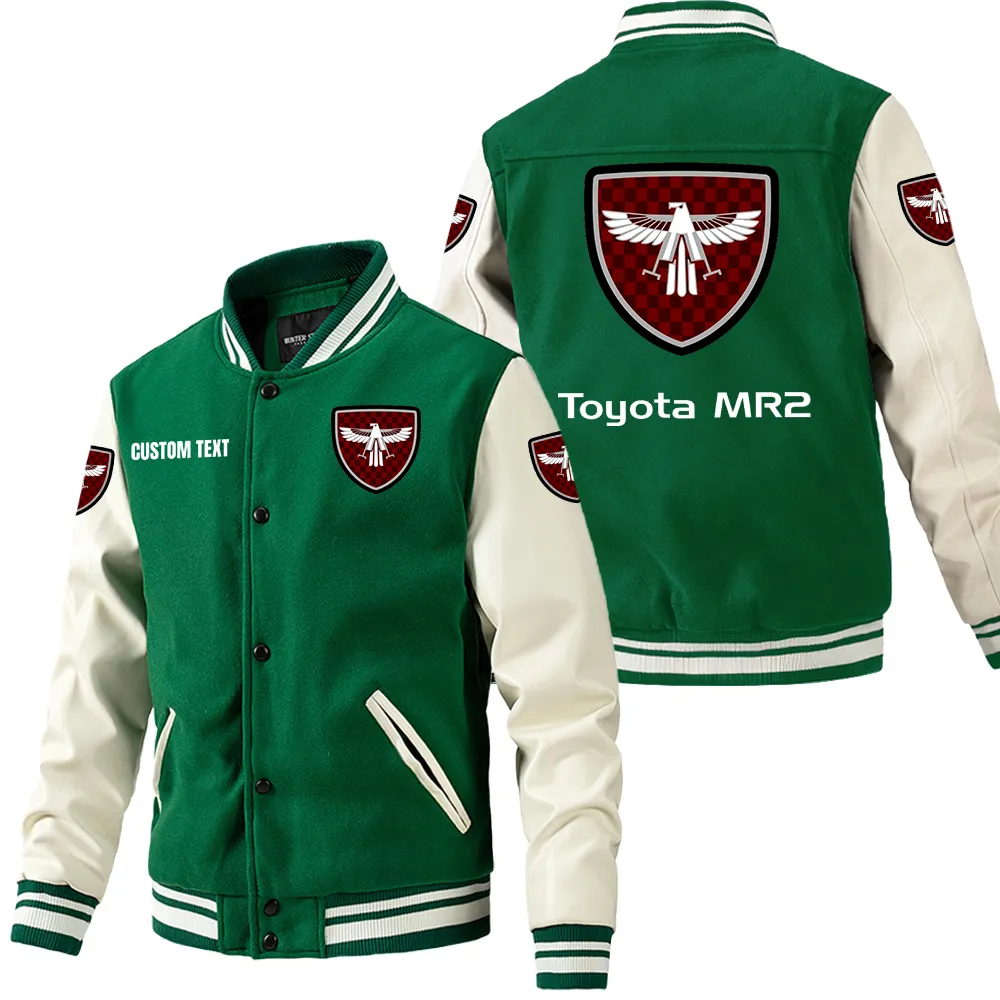 Toyota mr2 Leder-Baseballjacke für Auto-Fans – Ärmel mit All-Over-Print, personalisierbar mit Wunschname CAR1801112223 - Grün