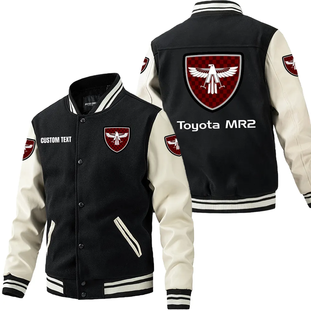 Toyota mr2 Leder-Baseballjacke für Auto-Fans – Ärmel mit All-Over-Print, personalisierbar mit Wunschname CAR1801112223 - Schwarz Weiß