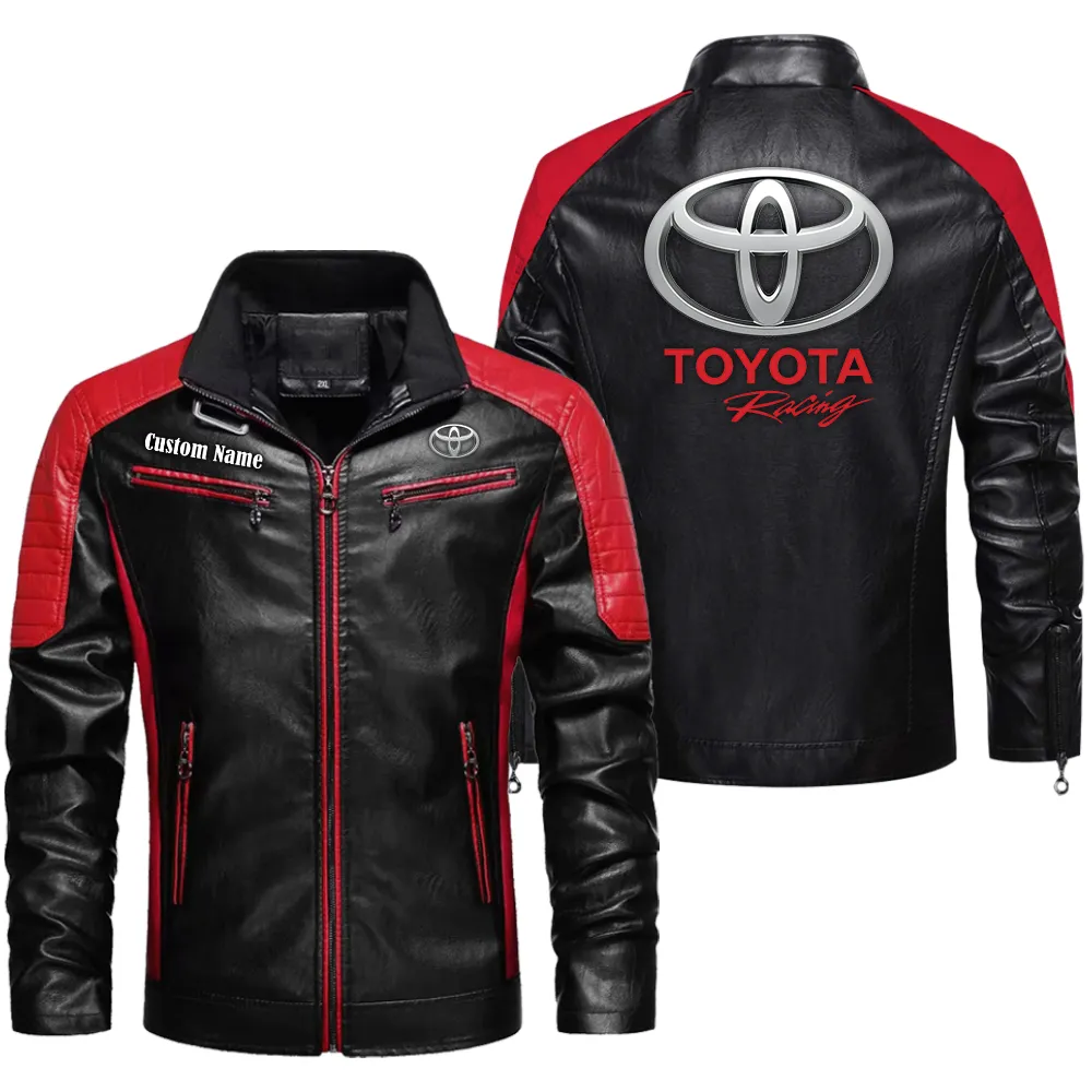 toyota racing Custom Herren Lederjacke für Autoliebhaber, Perfektes Geschenk mit Namen  CAR0401022316 - Rot