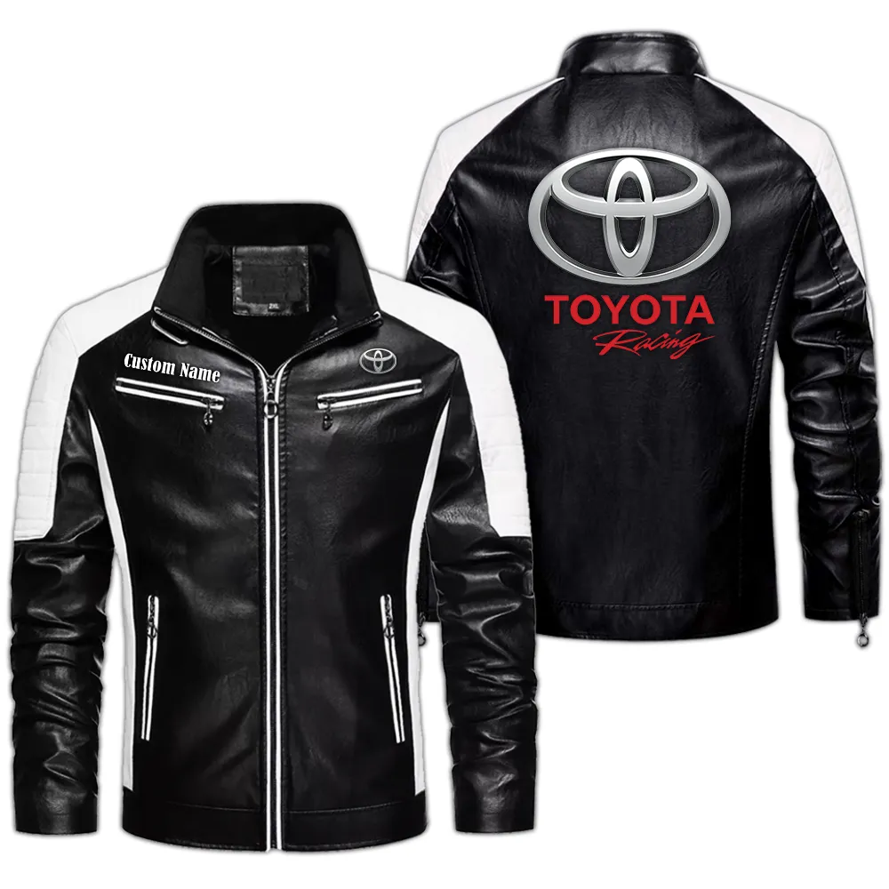 toyota racing Custom Herren Lederjacke für Autoliebhaber, Perfektes Geschenk mit Namen  CAR0401022316 - Schwarz