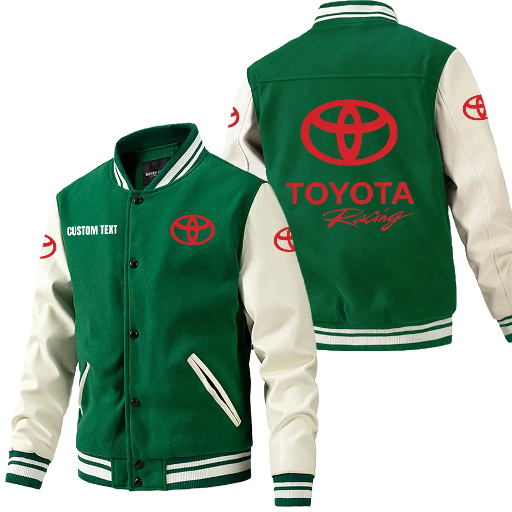 Toyota racing Leder-Baseballjacke für Auto-Fans – Ärmel mit All-Over-Print, personalisierbar mit Wunschname CAR1801112225 - Grün