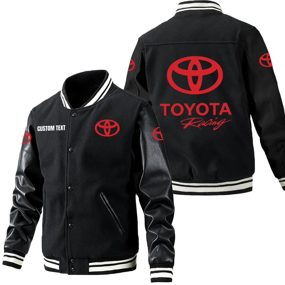 Toyota racing Leder-Baseballjacke für Auto-Fans – Ärmel mit All-Over-Print, personalisierbar mit Wunschname CAR1801112225 - Schwarz