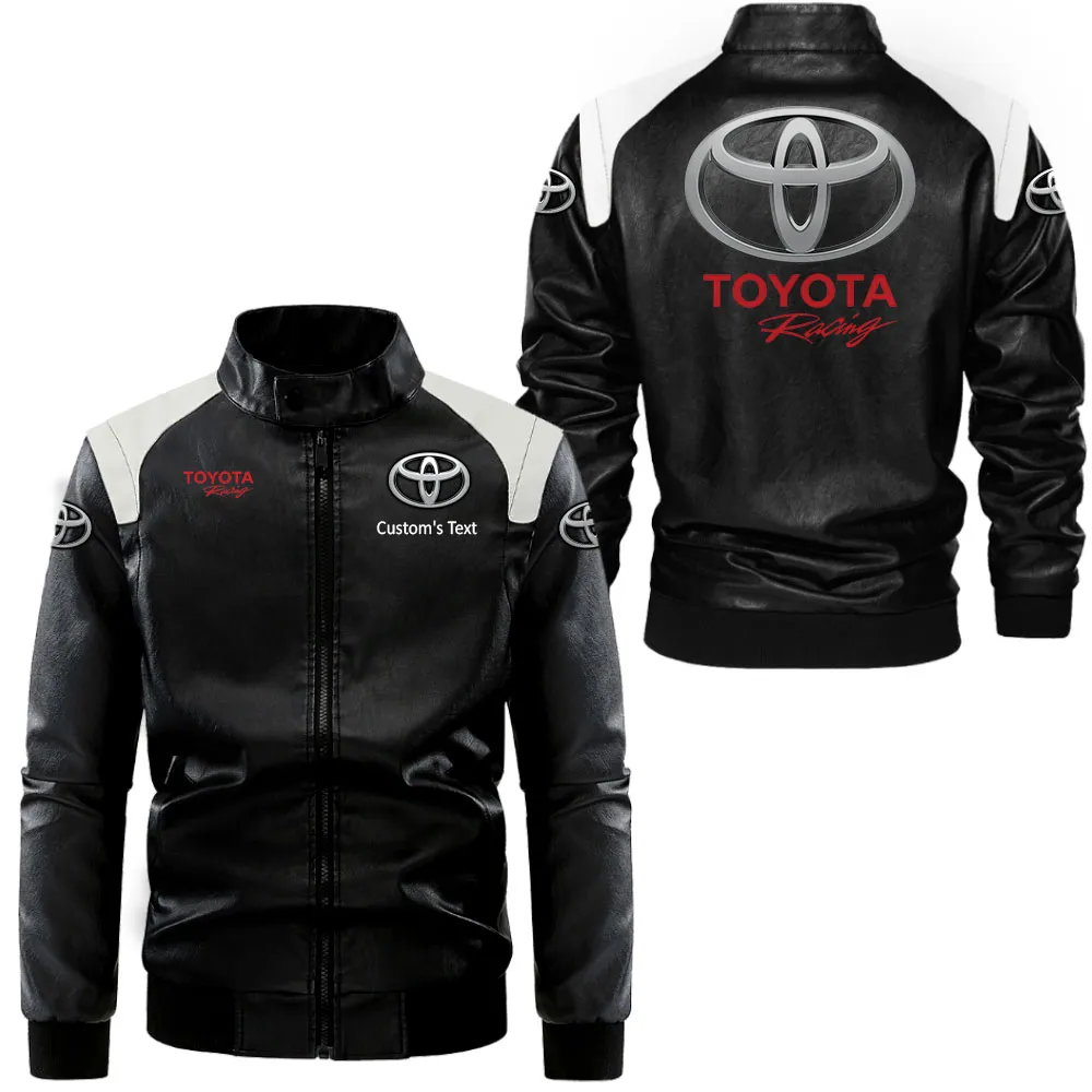 toyota racing lederjacke in schwarz wei fr auto fans allover print personalisierbar mit wunschname car0801062345 wfgk5