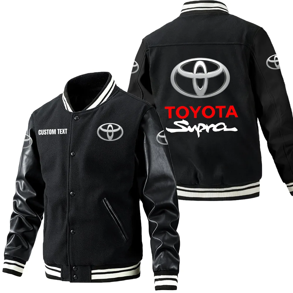 Toyota supra Leder-Baseballjacke für Auto-Fans – Ärmel mit All-Over-Print, personalisierbar mit Wunschname CAR1801112226 - Schwarz