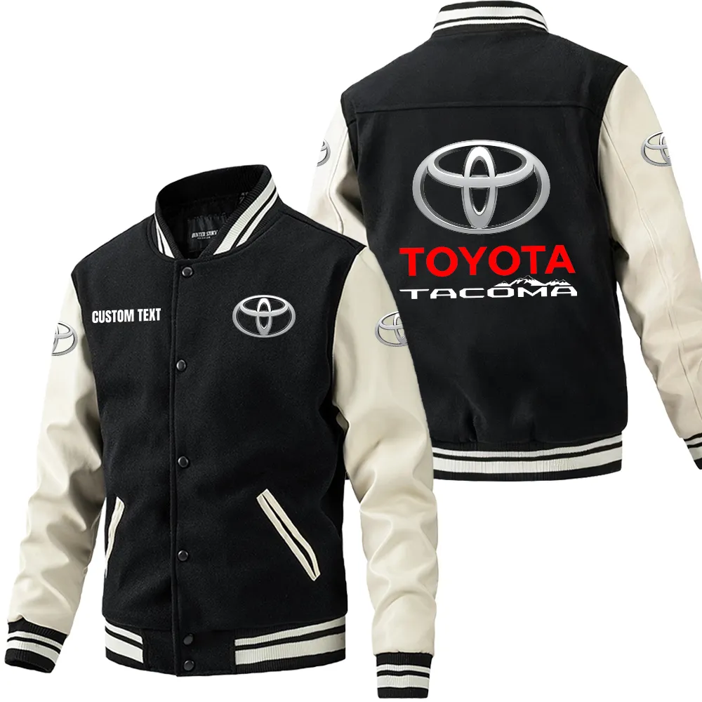 Toyota tacoma Leder-Baseballjacke für Auto-Fans – Ärmel mit All-Over-Print, personalisierbar mit Wunschname CAR1801112227 - Schwarz Weiß